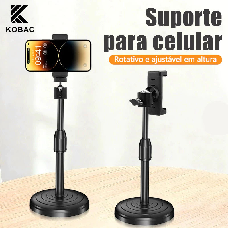 Suporte Giratório 360° para Celular | Tripé de Mesa Ajustável para Selfies e Vídeos Profissionais