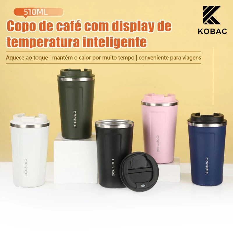 Caneca Térmica Digital 510ml: Controle a Temperatura do Seu Café ， Aço Inox, Mantém Quente/Frio com Precisão