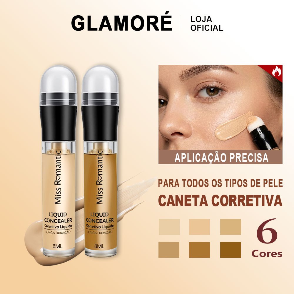 Corretivo Líquido Miss Romantic 8ml | Longa Duração | Olheiras e Manchas | Tons