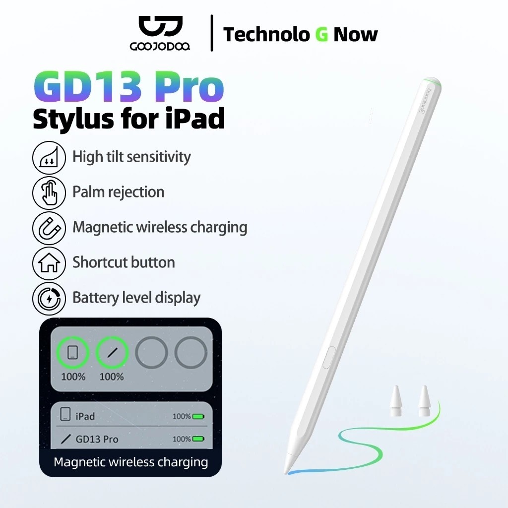 Caneta Stylus GOOJODOQ GD13 Pro com tecla de retorno única e carregador sem fio