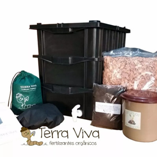 Composteira Compostagem Minhocário 45litros ( 15L cada caixa ) PRONTA PARA USAR COMPLETA em Oferta na Shopee