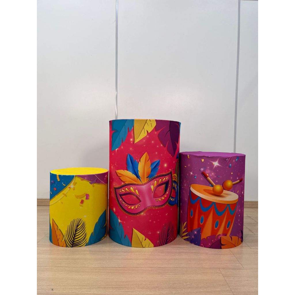 Trio Capas de Cilindro Tecido Sublimado Carnaval Bloquinho