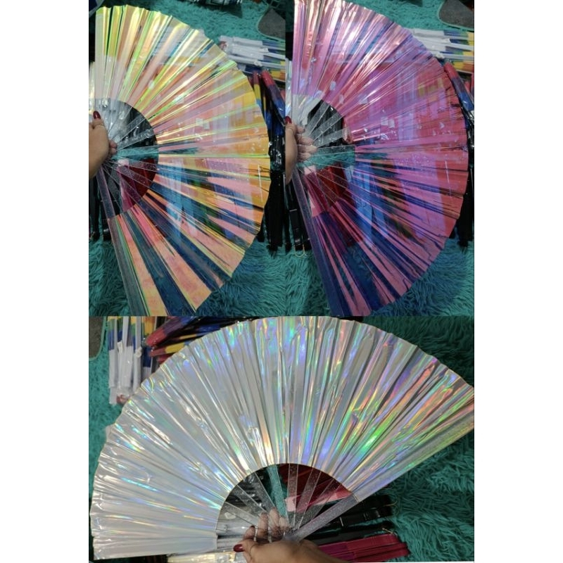 leque grande holográfico furta cor brilho carnaval festas em Oferta na Shopee