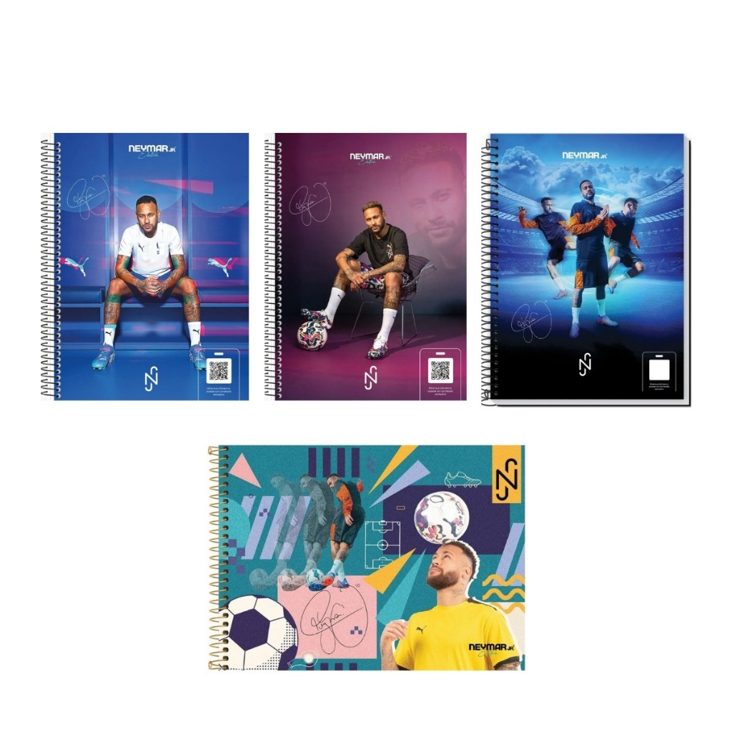 Kit 3 Cadernos Oficial Neymar Jr 1 matéria Universitário + 1 Desenho - 80 Folhas Cada