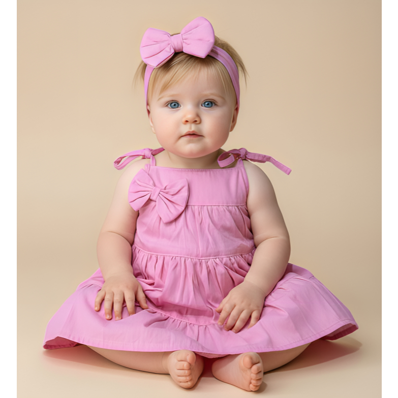 Vestido Infantil Roupa Para Bebê Menina Princesa Verão Laço Tiara Delicado Encanto Fofo Festa Rodado