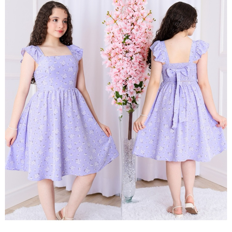 Vestido Curto infantil menina juvenil florzinha regata babado laço em Oferta na Shopee