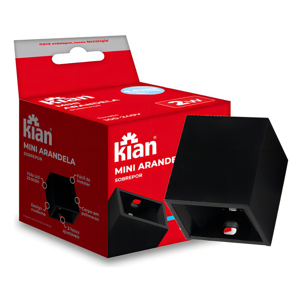 Mini Arandela Led Preta 2w 6000k Branca Fria 127/220v - Kian