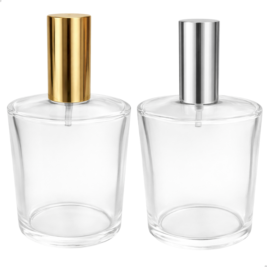 Kit Frasco Para Perfumes Café Prisma 100ml Tampa Spray Luxo Prime Prata Dourado R18 Perfumeiros