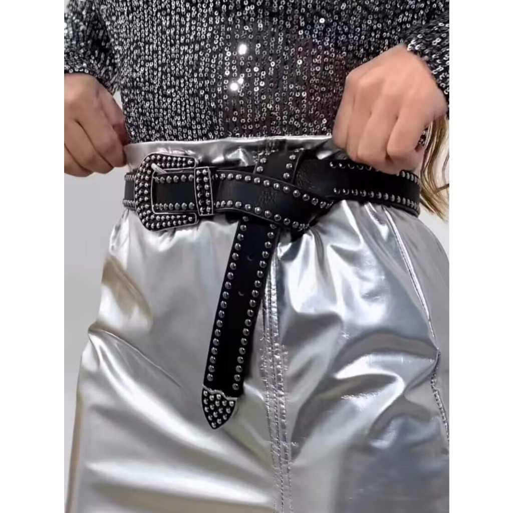 CINTO COUTRY Lançamento do Cinto sintético com aplicações rebite fivela em Oferta na Shopee