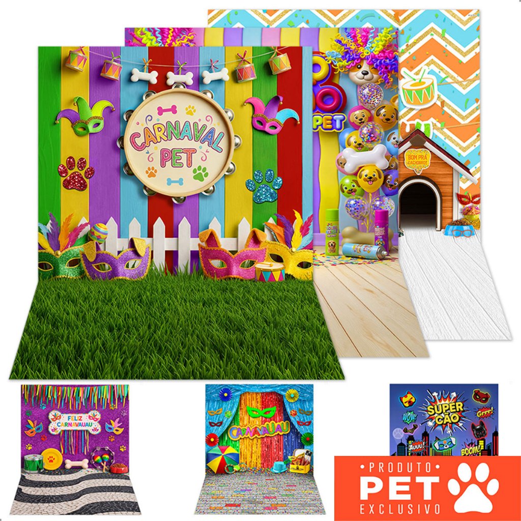 Painel Fundo Fotográfico Pet Carnaval Cenário Sublimado Em Tecido  para Foto 120x170m