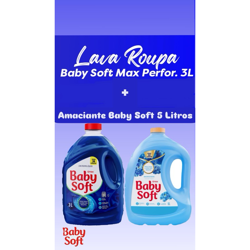 1 Lava Roupas Liquido Baby Soft 3 Litros + 1 Amaciante Baby Soft Carinho 5 Litros
