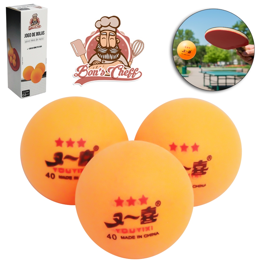 BOLINHA DE PING PONG / TENIS DE MESA COM 3 PECAS 4CM DE Ø