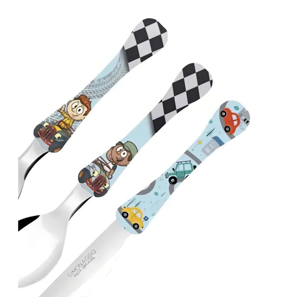 Kit Talheres Infantil Carro Azul 3 Peças Simonaggio