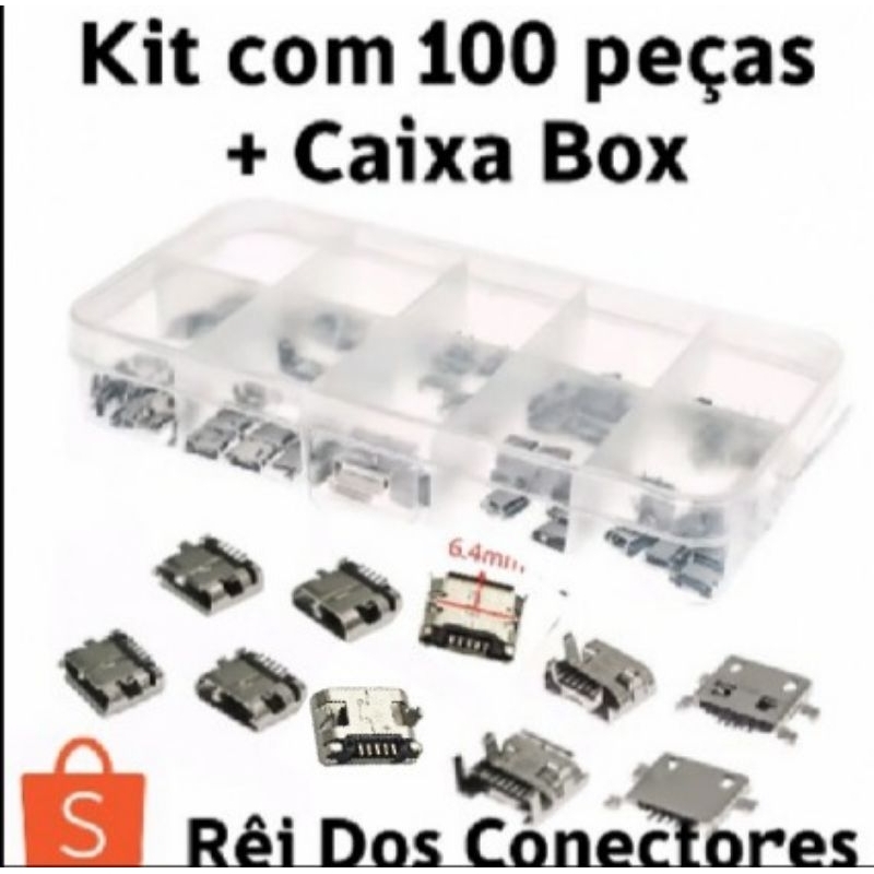 Kit Conectores De Carga /p Caixinha De Som  E Tablet + Box modelos V8 e Tipo C