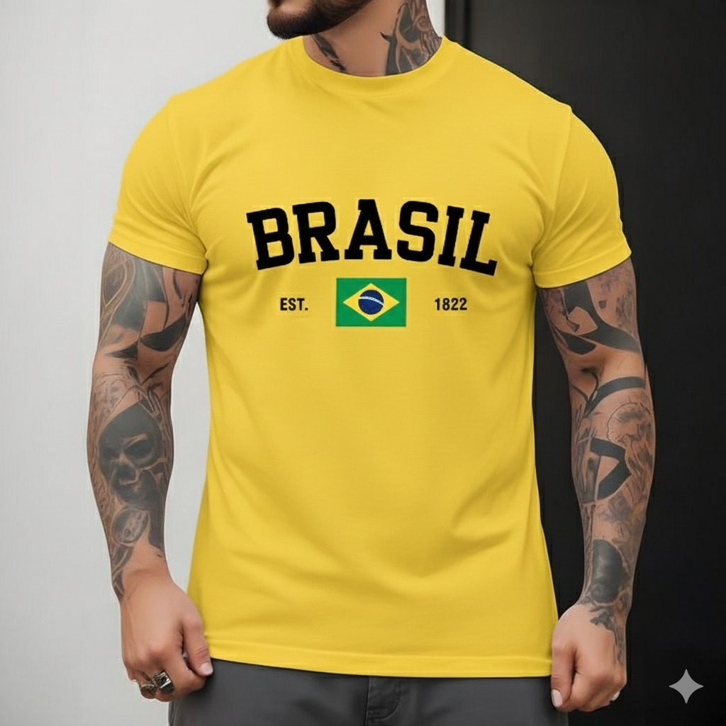 Camisa Masculino Basica Brasil Estampada Camiseta Gola Redonda 100% Algodão em Oferta na Shopee