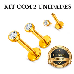 KIT 2 UNIDADES Piercing Labret Titânio 100% Zircônia ponto de luz com rosca interna Hipoalergênico