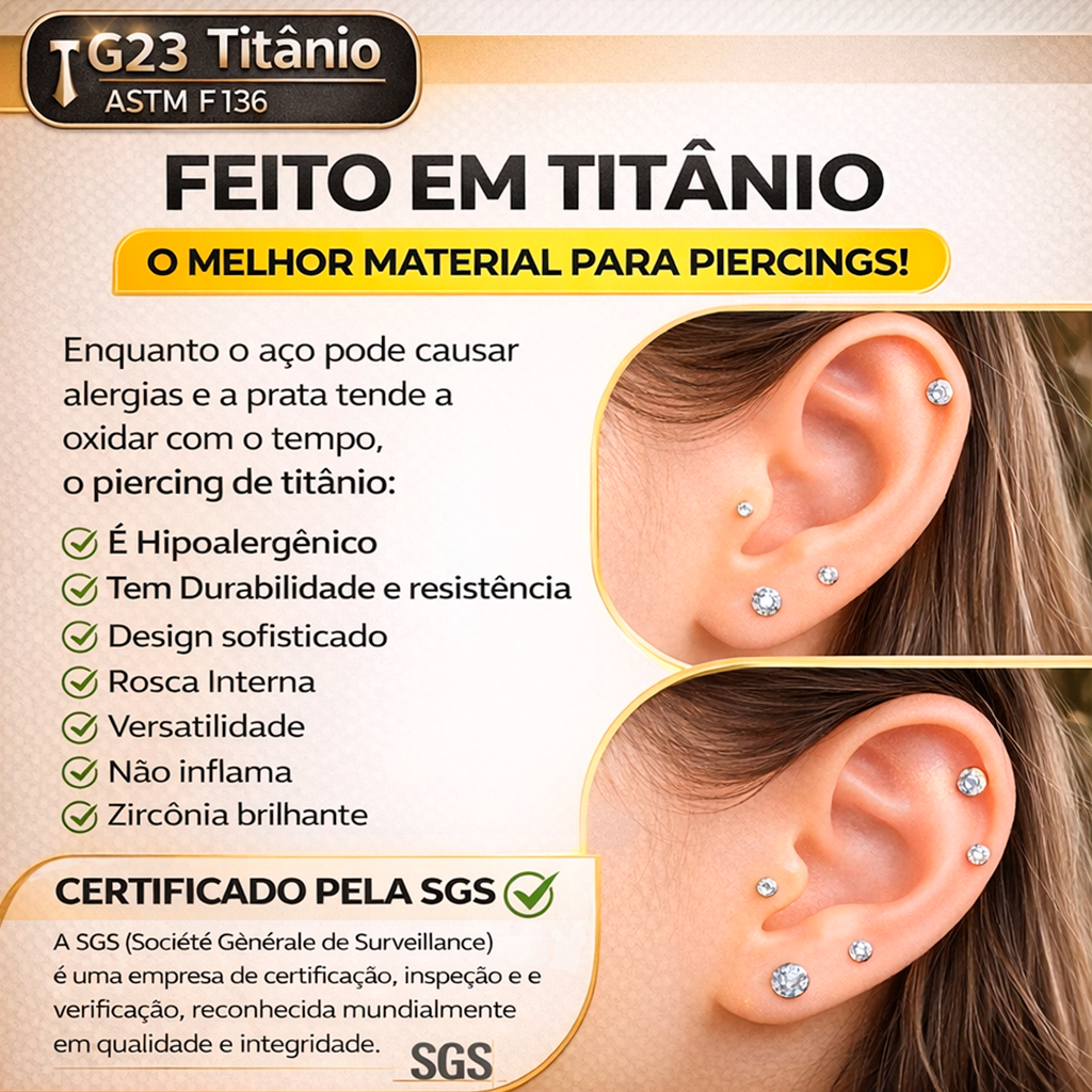 KIT 3 UNIDADES Piercing Labret Titânio 100% Zircônia ponto de luz com rosca interna Hipoalergênico — imagem 2 de 2
