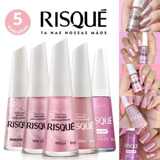 Kit 5 Esmaltes Risqué Tons Rosa Glitter Cintilante Esmaltes Atacado em Oferta na Shopee