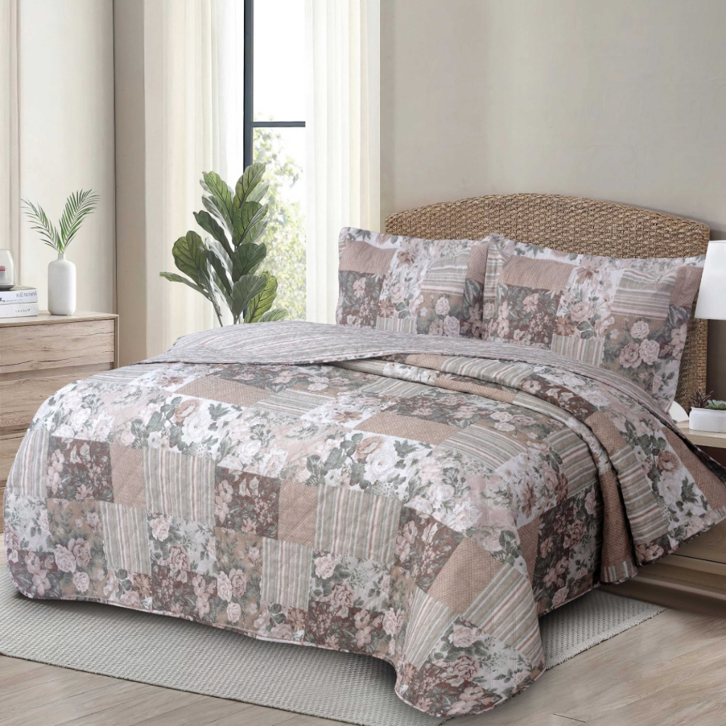 Kit Colcha Cobre Leito Estampado, Dupla Face, 3 peças, Matelado - (Casal ou Queen) em Oferta na Shopee