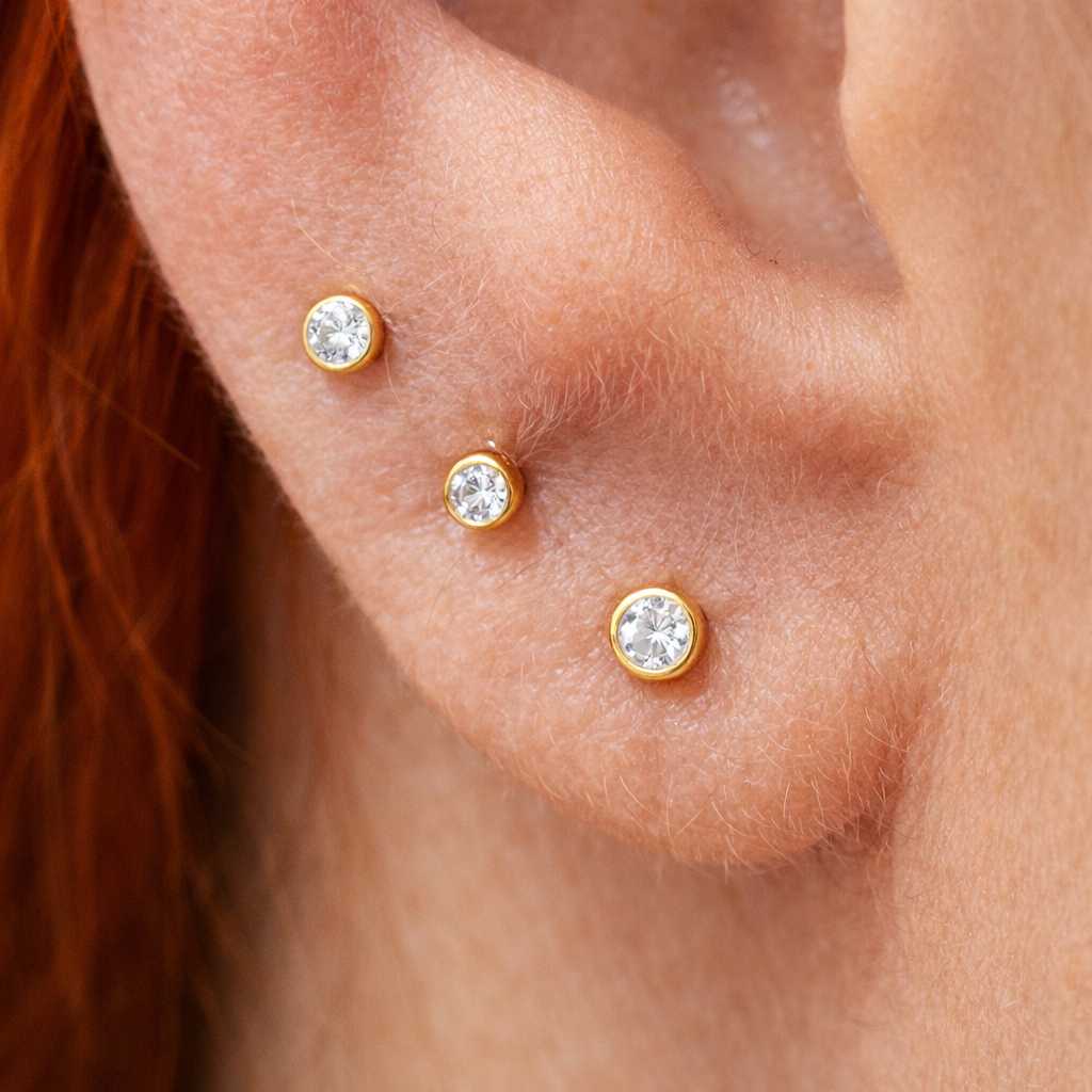 trio brinco cristal ponto de luz zirconia strass 100% tinanio antialergico