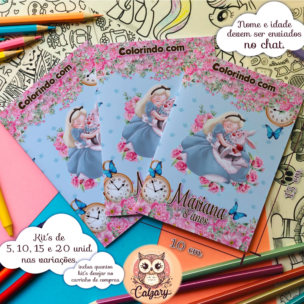revistinha de colorir para festa de aniversário e lembrancinhas no tema Alice no pais das maravilhas