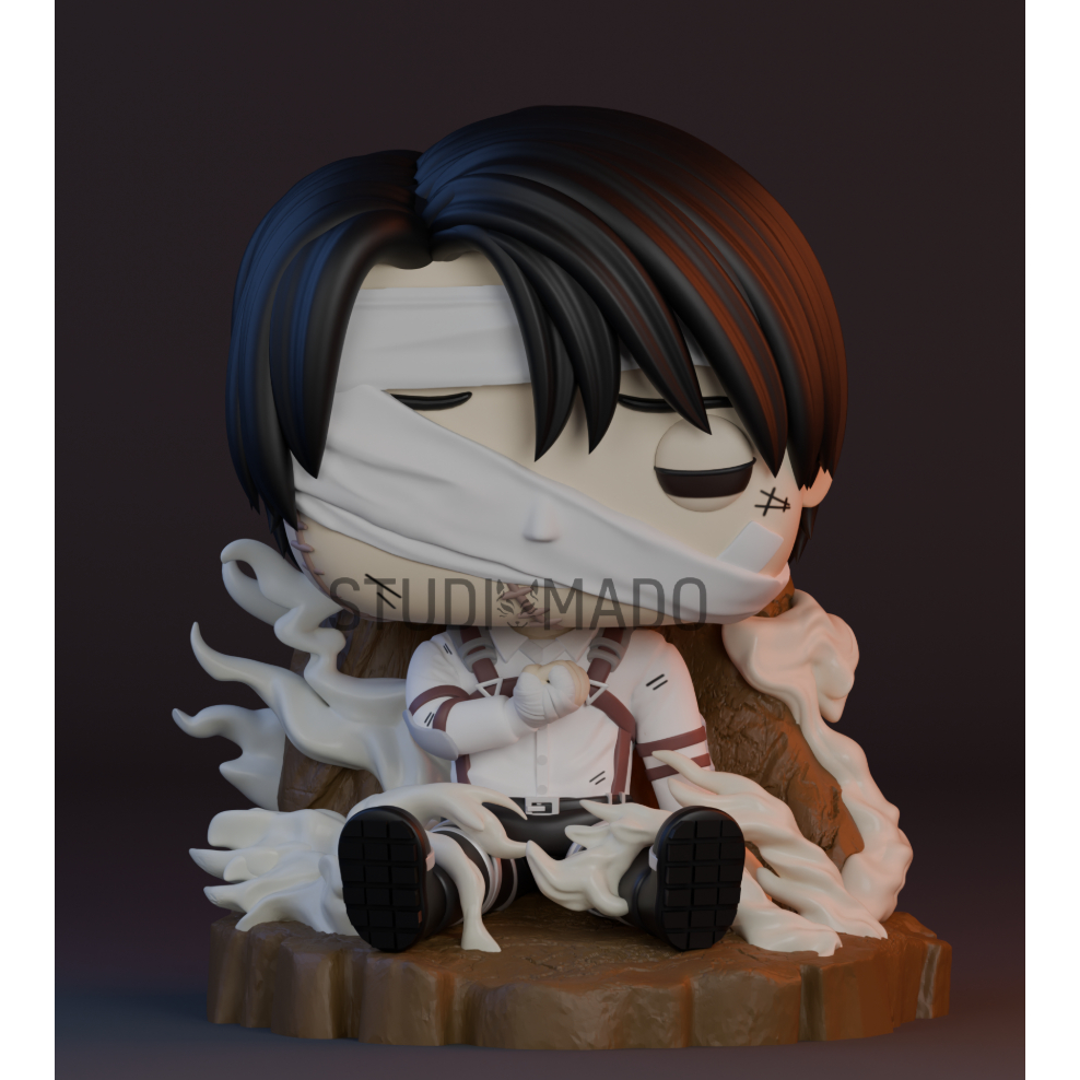 Action Figure Levi Ackerman Chibi – Attack on Titan – Pintada à Mão + Base