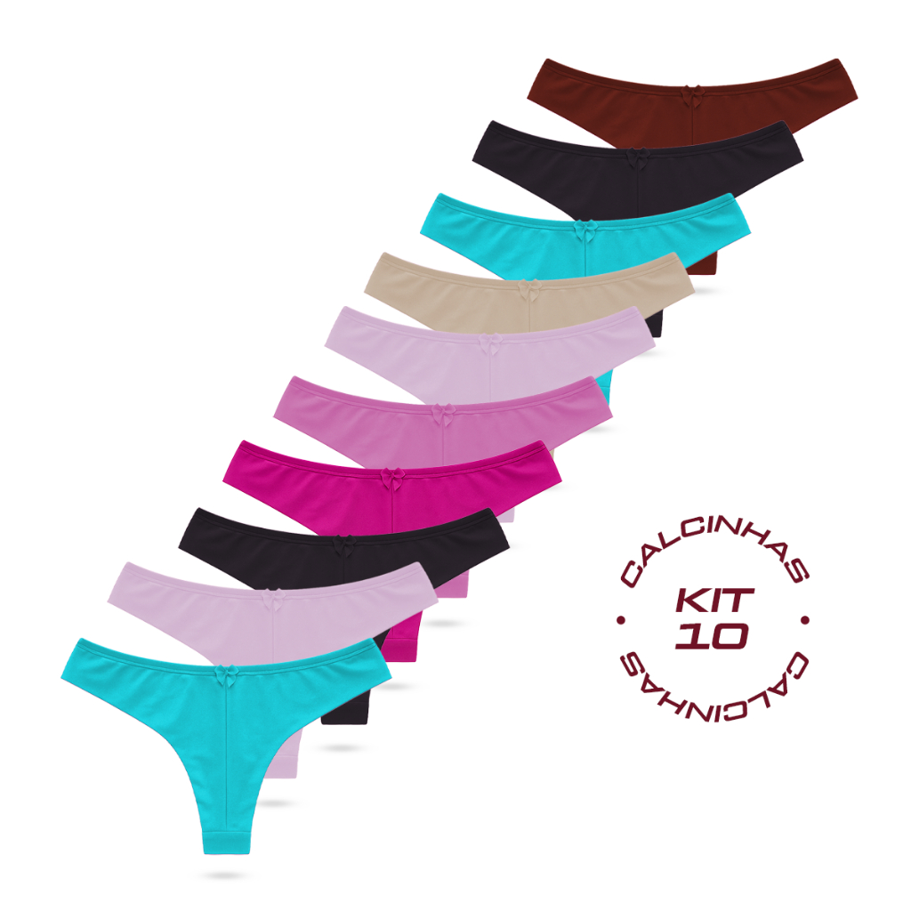 Kit 10, 5 Calcinhas Adulto Fio Duplo Microfibra Forro 100% Algodão Premium Confortável Respirável em Oferta na Shopee
