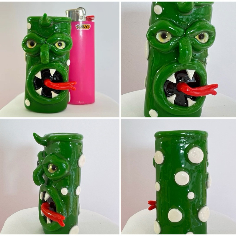 Capa para isqueiro lagarto verde - para BIC grande - feito artesanalmente a mão - case para isqueiro
