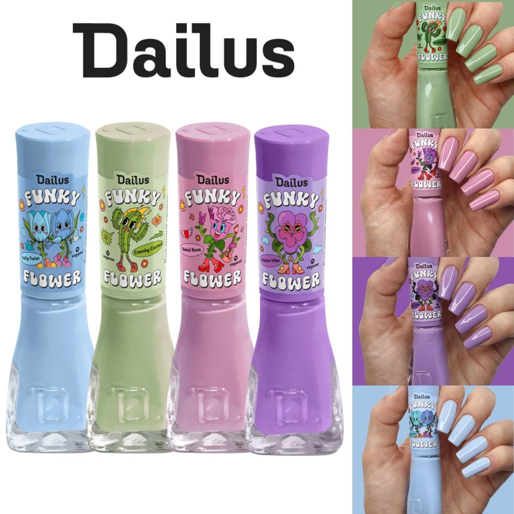 Kit Esmalte Atacado Dailus 4 Cores Pastel Coleção Funky Flower Lançamento em Oferta na Shopee