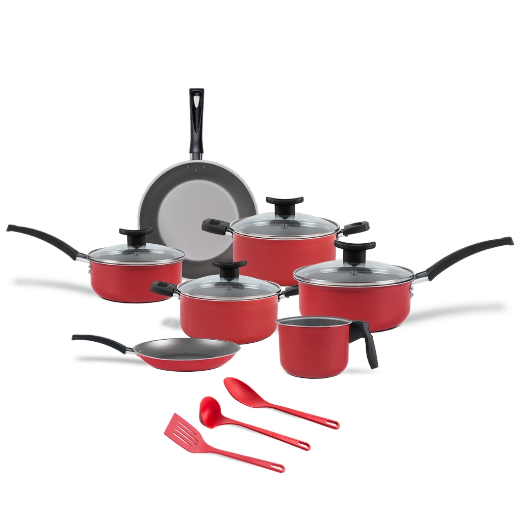 Jogo de Panelas 10 Peças Ruby Brinox Vermelho - Antiaderente - Livre de PFOA em Oferta na Shopee