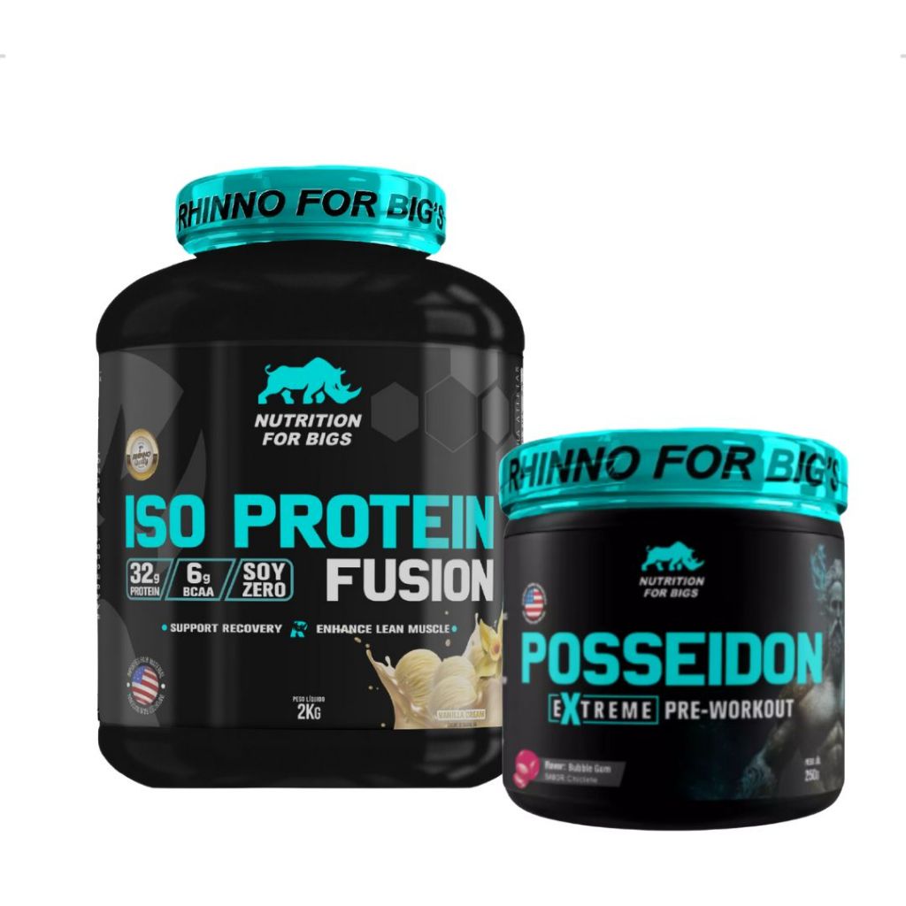 Iso Protein Fusion Baunilha + Pré Treino Posseidon Nutrition for Bigs em Oferta na Shopee