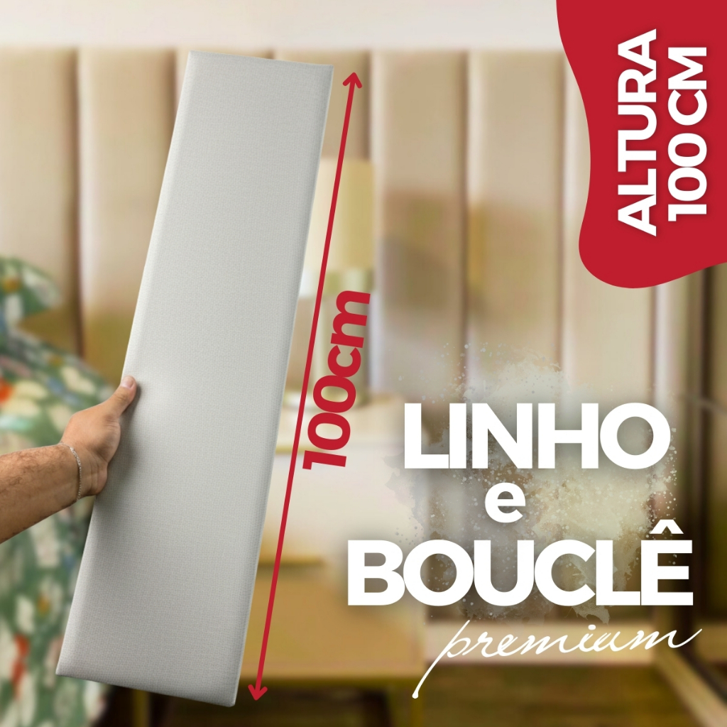 Cabeceira de Cama Modulada e Estofada Adesiva Cama Box Linho Bouclê Módulos 100x20cm em Oferta na Shopee