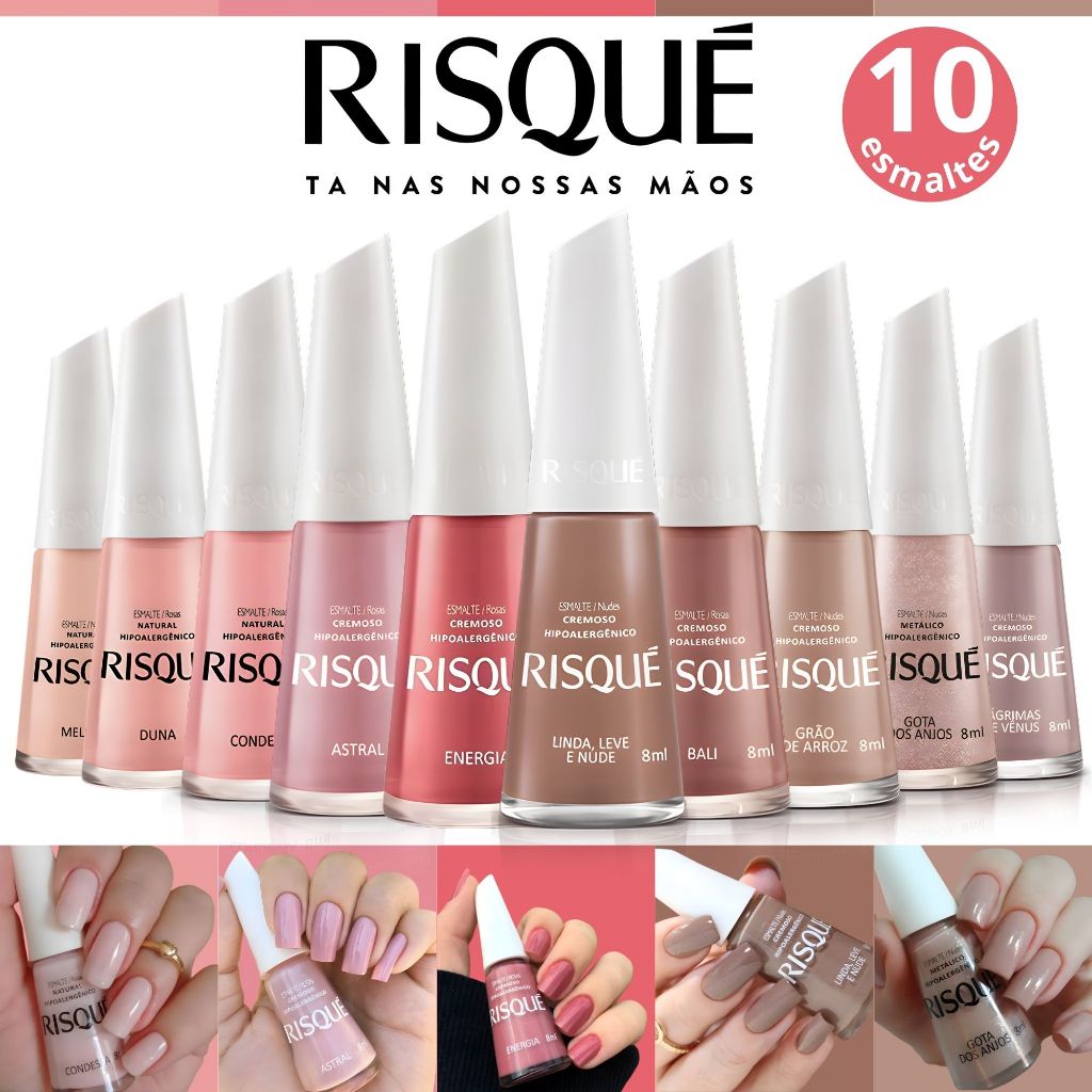 Kit 10 Esmaltes Risqué Tons Nude e Rosa Esmaltes Atacado em Oferta na Shopee