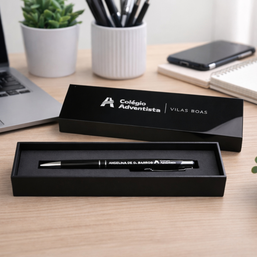 Caneta Metálica Personalizada Com Caixa Gravada Nome Frase ou Logo