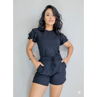 Conjunto Canelado Premium: Blusa Manga babado + Short com bolso em Oferta na Shopee