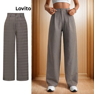 Lovito Calça Alfaiataria  Feminina Xadrez com Pregas PTB10BR233