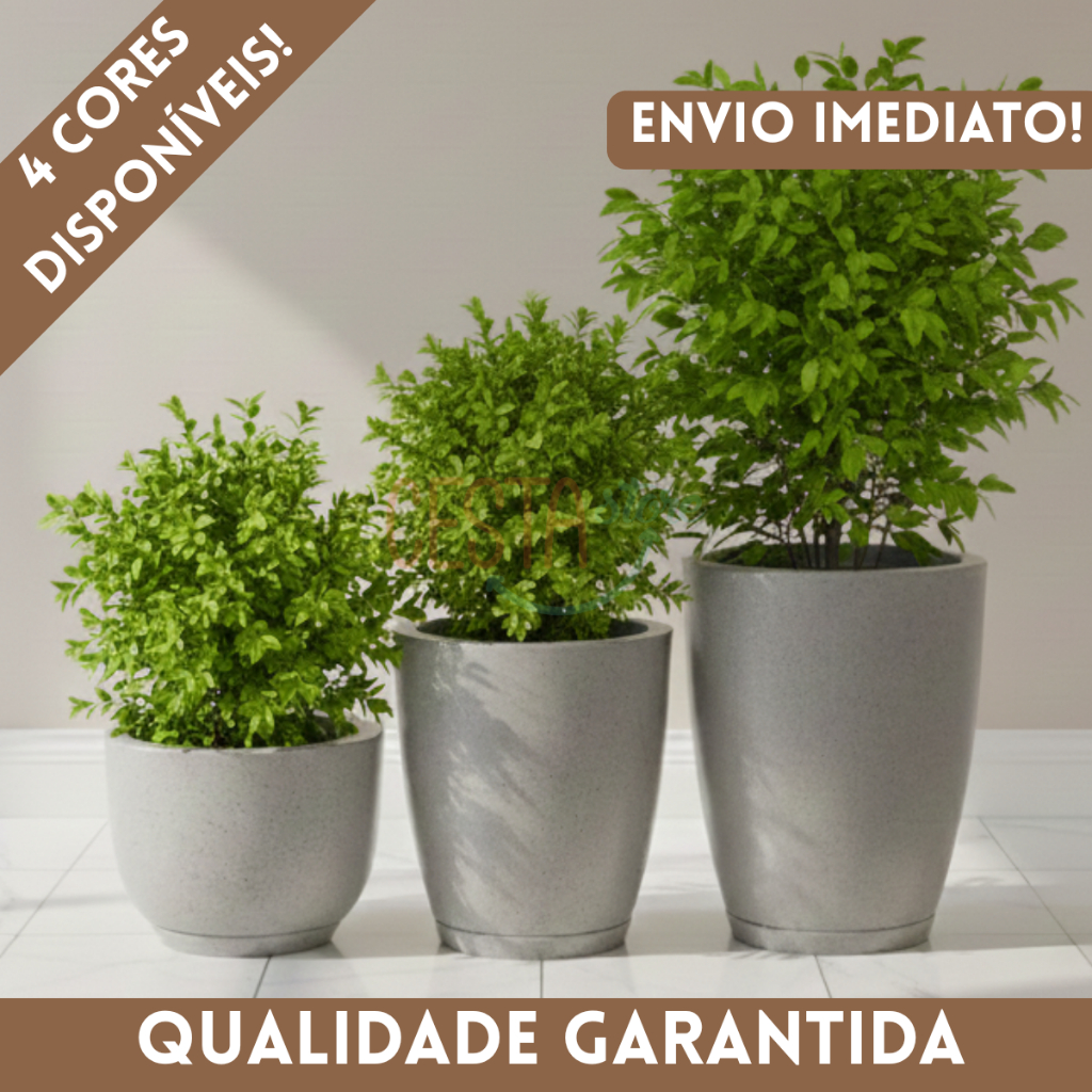 Kit 3 Vasos para Plantas Polietileno Grande Coluna Bojo Polido Liso Luxo Moderno Prato Jardim Casa em Oferta na Shopee