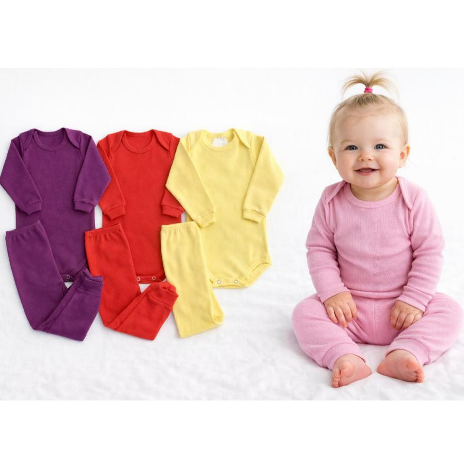 Conjunto Body Ribana Canelada Mijão Pagão Manga Longa Bebê / Menina - RN ao GG - 1 Conjunto