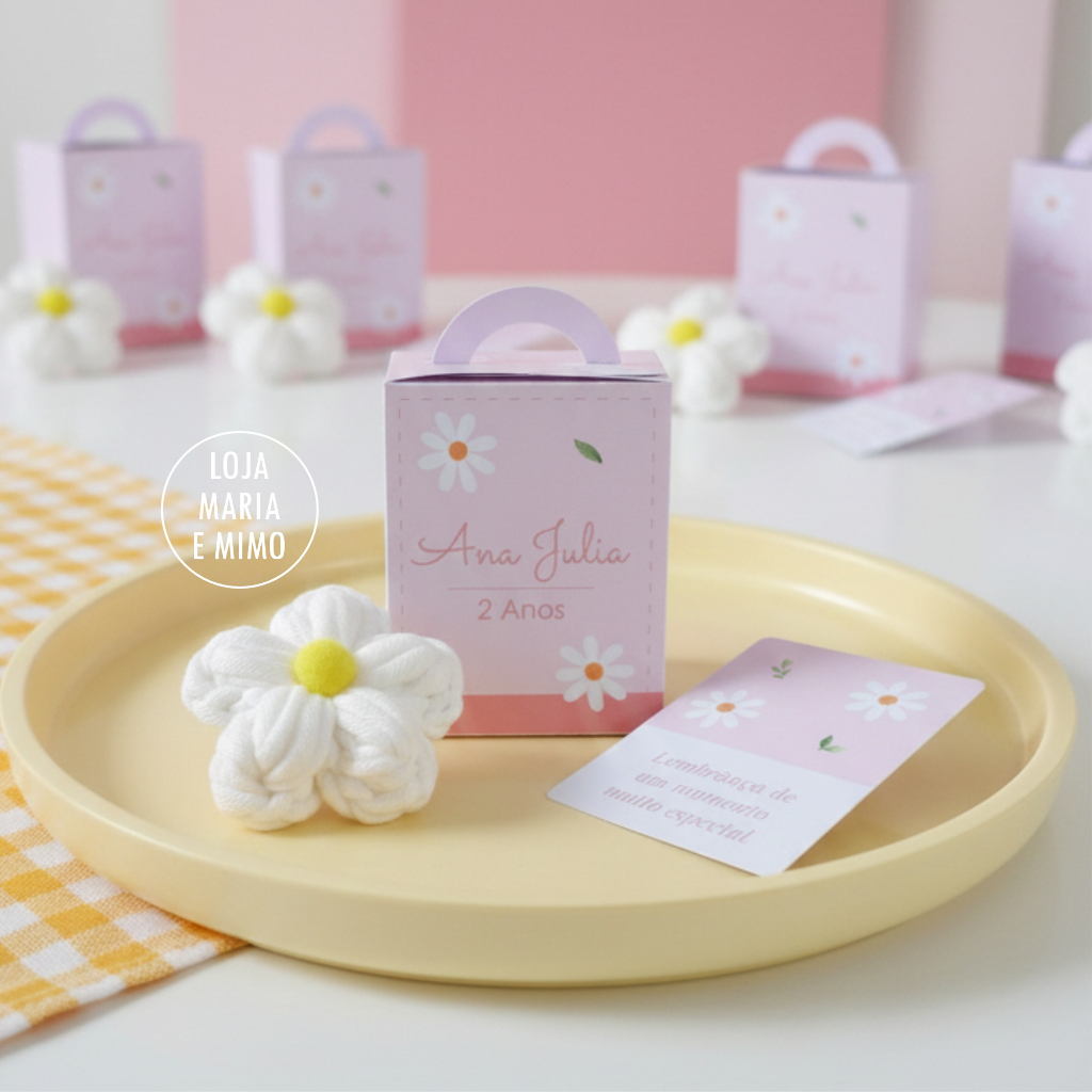 Kit Lembrancinha de Aniversário, Chaveiro Flor Margarida com caixinha