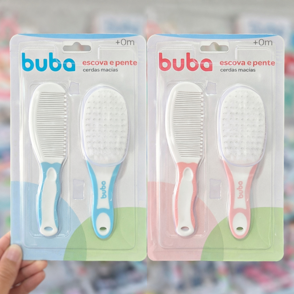 Buba Pente e Escova Cerdas Macias Kit para cabelo Bebe Criança Menino Menina Azul e Rosa em Oferta na Shopee