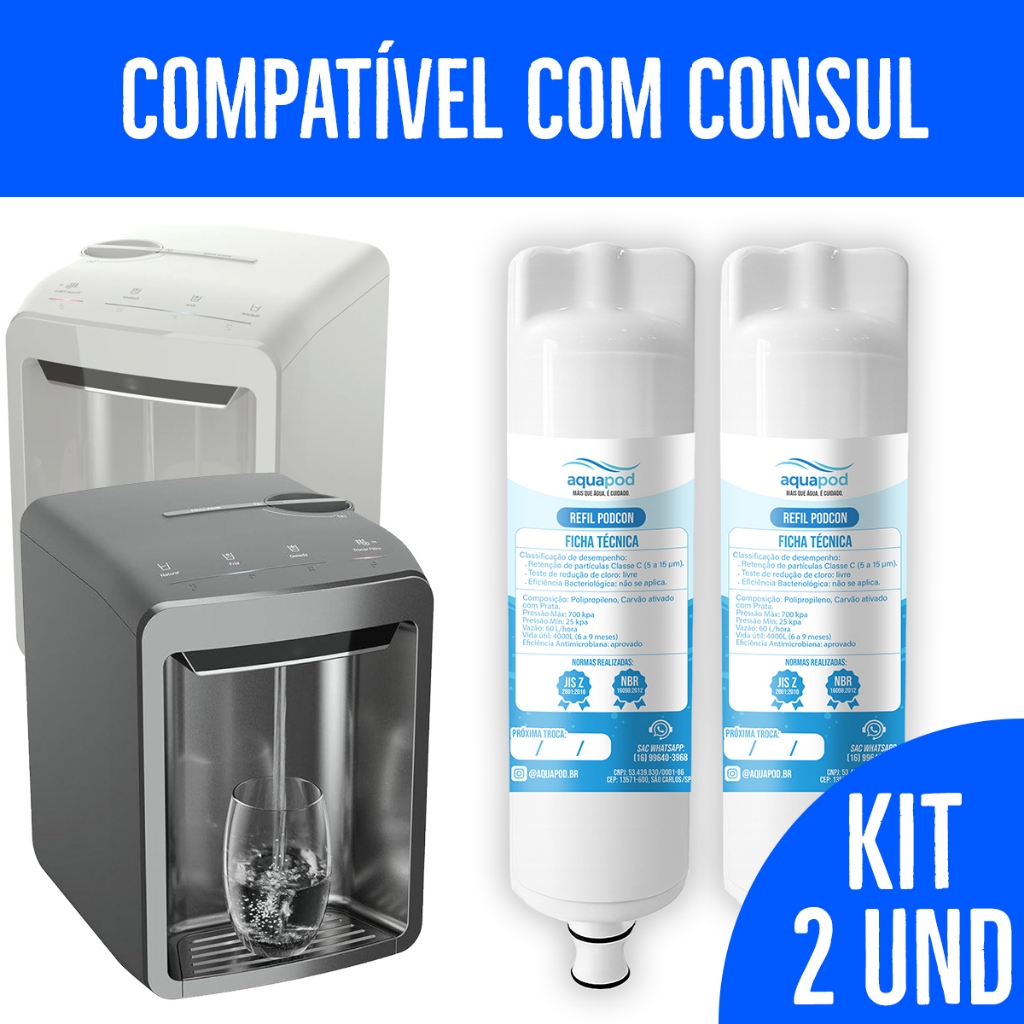 Kit 2 Refil Aquapod Compatível Purificador Bebedouro Consul Cpc31 Cpc3af Cp