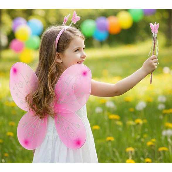 Kit Carnaval Asa Borboleta Fada Fadinha Infantil Asa, Tiara e Varinha