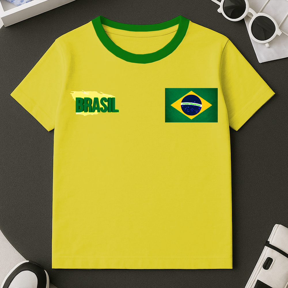 Camiseta Brasil Uniforme Futebol Verão 100% Algodão Seleção Torcida Time Copa Do Tamanho 2 ao GG