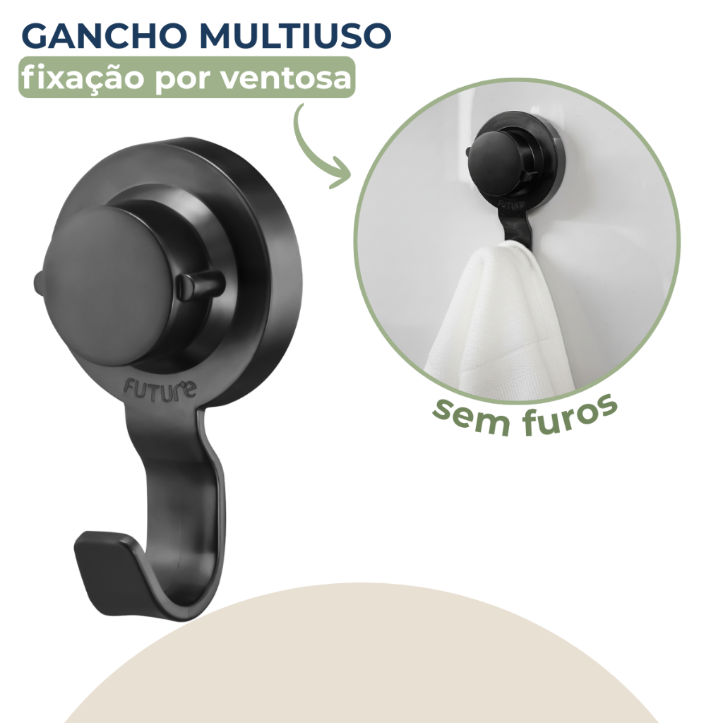 Gancho De Parede Porta Toalha De Banho Rosto Banheiro Preto Fosco Fixação Ventosa Sem Furo em Oferta na Shopee