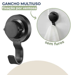 Gancho De Parede Porta Toalha De Banho Rosto Banheiro Preto Fosco Fixação Ventosa Sem Furo