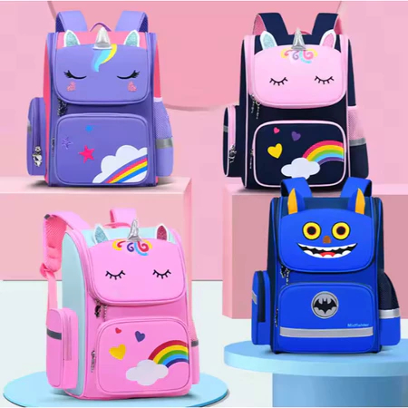 Mochila Escolar Infantil Unicórnio ou Carinha Divertida | Grande e Pequena, Impermeável, Confortável em Oferta na Shopee