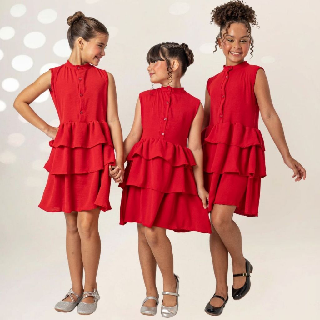 Vestido Feminino Vermelho Confortável Menina Elegante Evangélico Juvenil Princesa Formatura