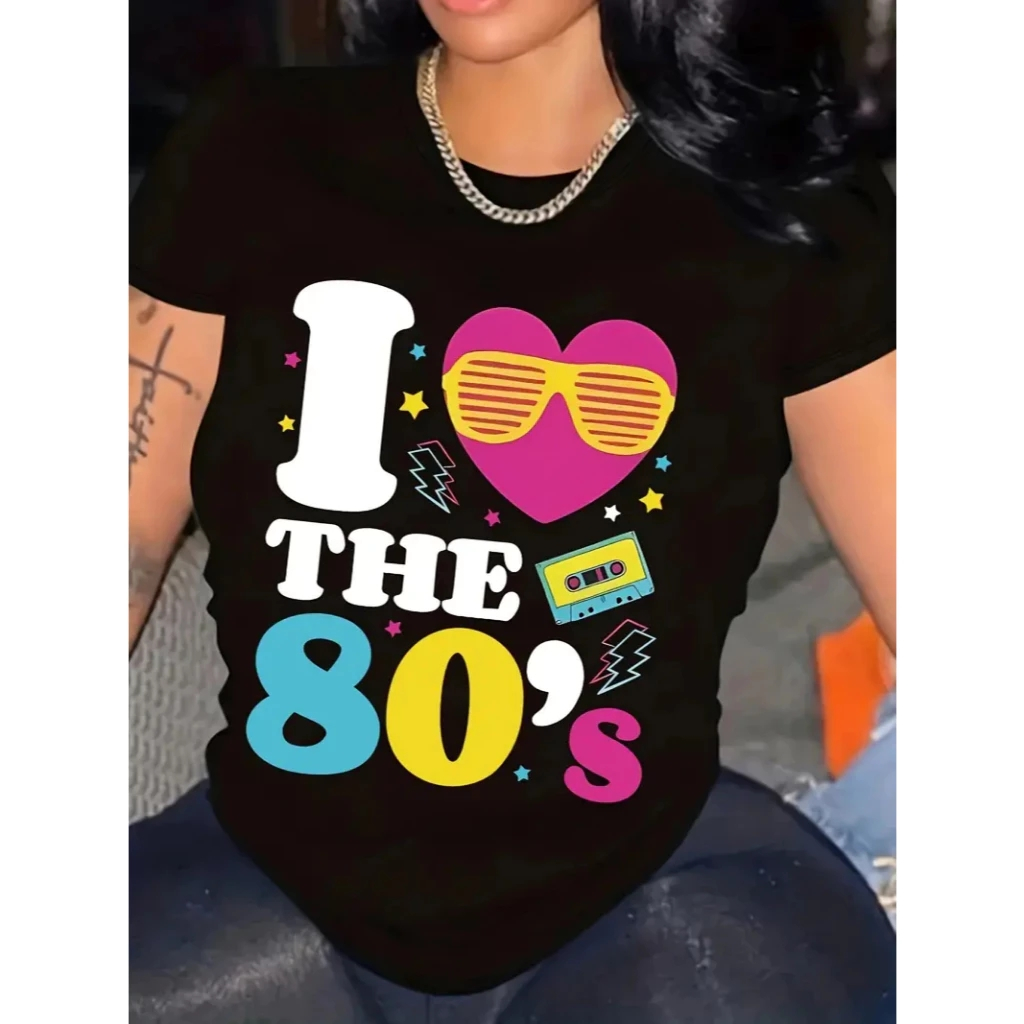Camiseta Feminina Casual Algodão Premium Estilo Retro Anos 80
