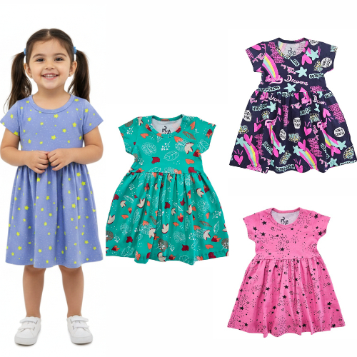 Kit 3 Vestidos Infantil Menina Feminino Rodado Estampado Sortido Tamanho 04 Ao 12
