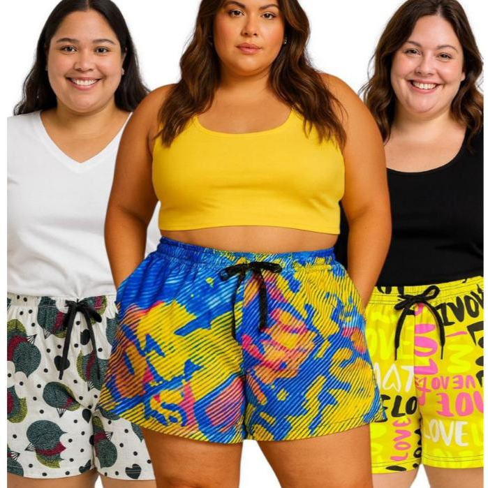 Kit 5 Shortinho Plus Size Malha Leve Casual Ideal Para o Dia A Dia Do P/ M/ G/ GG/ G1/ G2/  G3